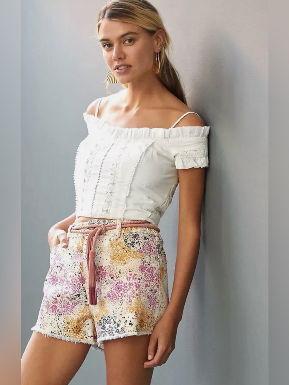 Anthropologie White Off the Shoulder Corset Top